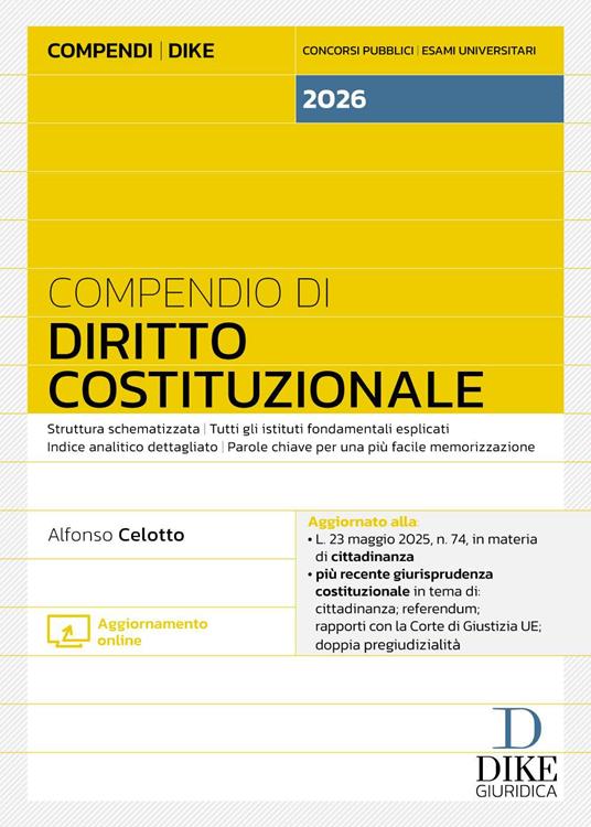 COMPENDIO DI DIRITTO COSTITUZIONALE 2026. CON AGGIORNAMENTO ONLINE